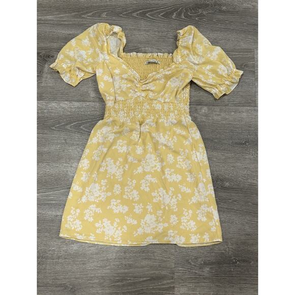 Abercrombie & Fitch Floral Print Mini Dress Yellow Sz Medium Cottagecore - Picture 1 of 4